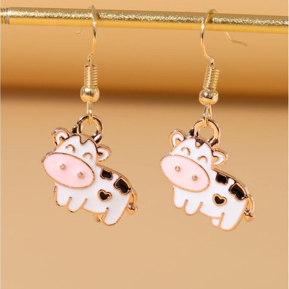 SHEIN Charming Cow Earrings in Pink and White - Picture 1 of 3